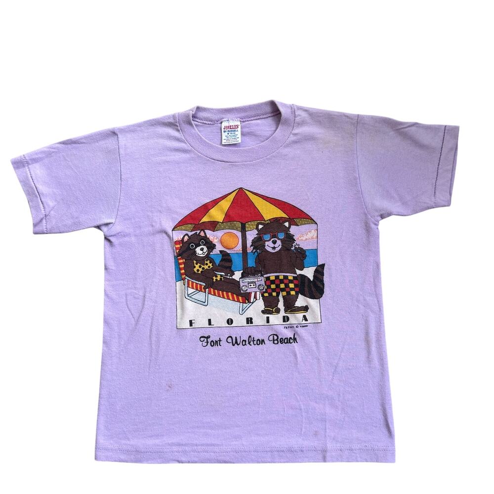 Vtg 1980s Fort Walton Beach Girls Youth Purple Tshirt Size 10/12